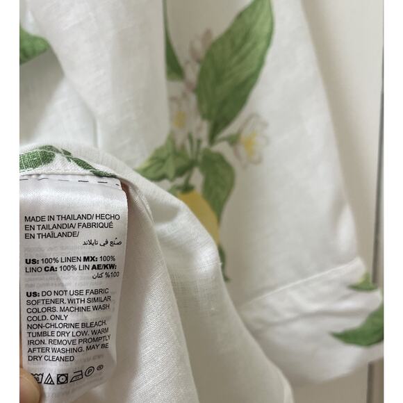 Chicos Womens 100% Linen 3/4 Sleeve Lemon Button Top Size XL White Beach Coastal - Picture 7 of 7